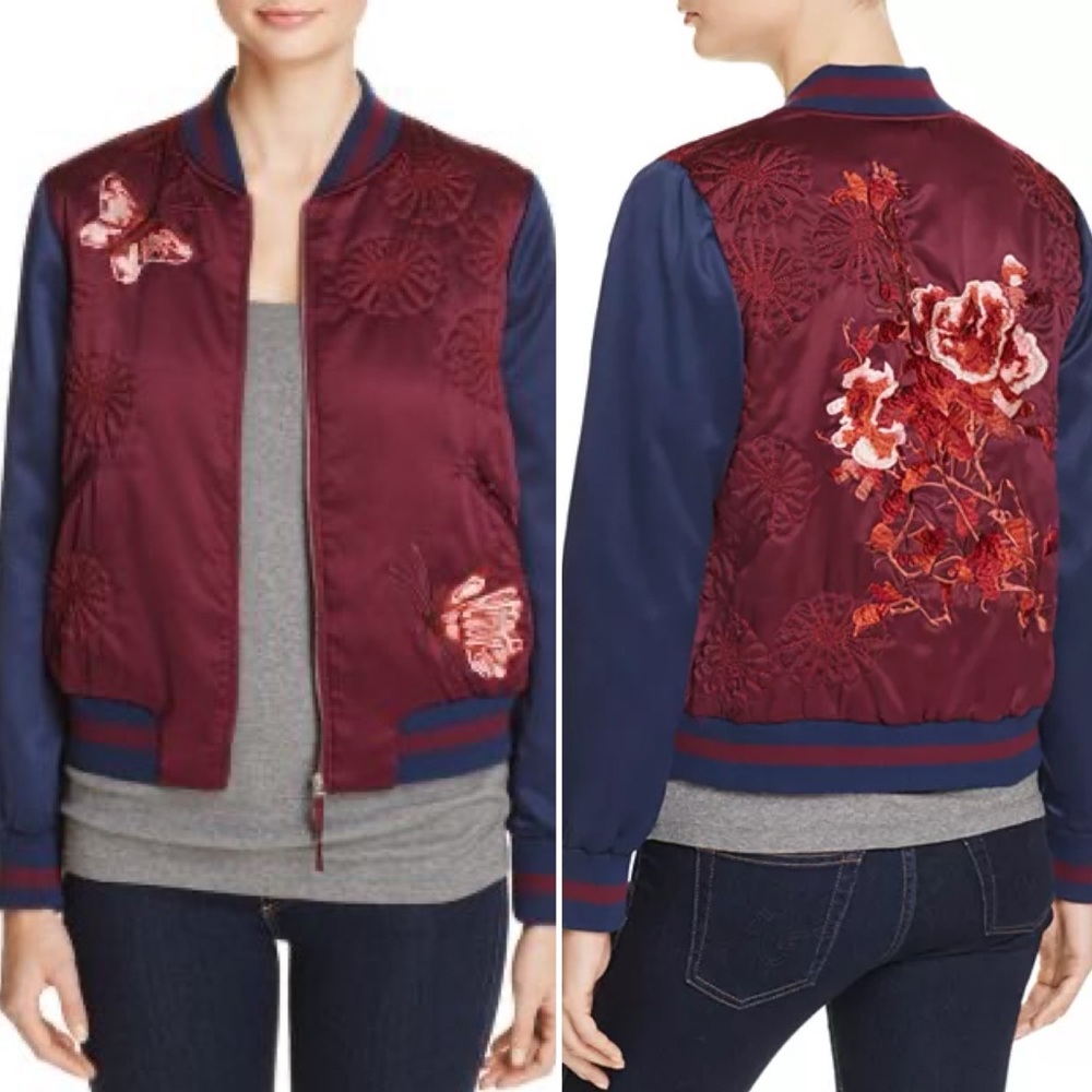 Max Studio Groovy Monkey Embroidered Bomber Jacket Sz Med